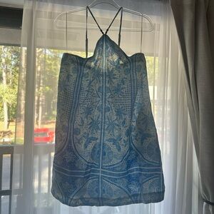 Blue Patterned Halter Dress